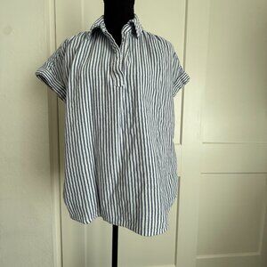 Women's Style & Co Short Sleeve Blue & White Striped Cotton Blouse Sz PM